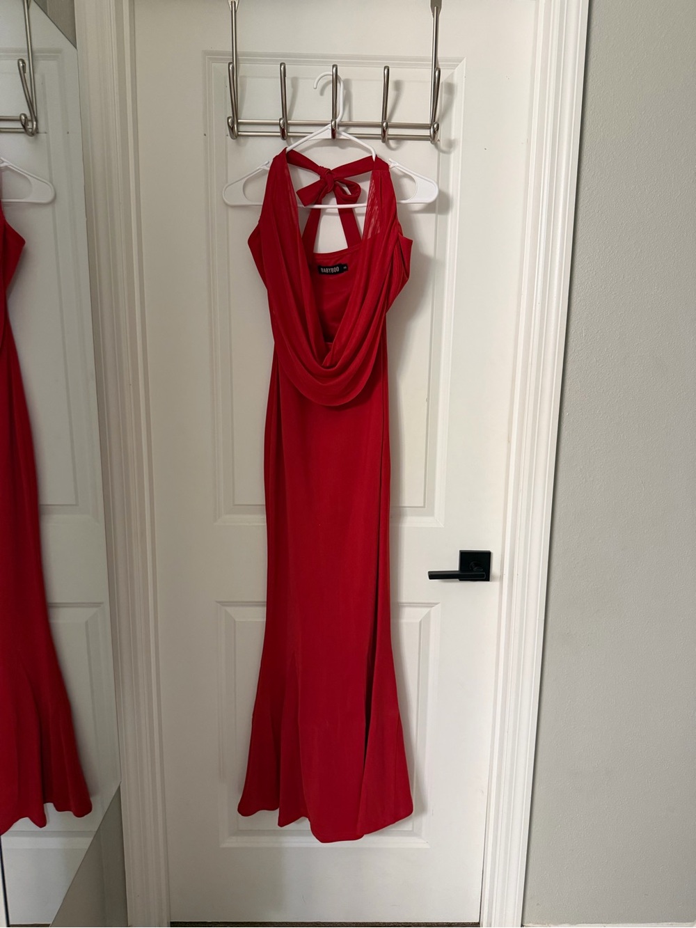 Babyboo Red Cowl Neck Halter Evening Dress